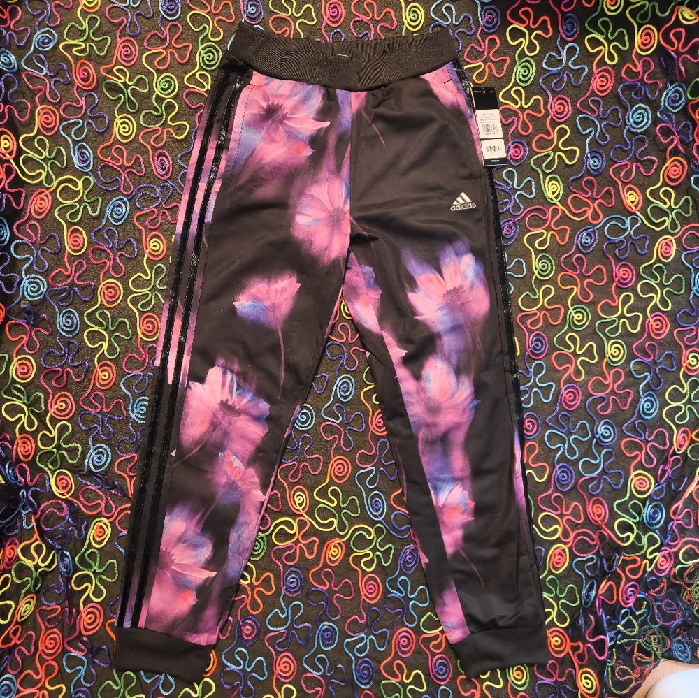 Adidas Black and Pink Athletic Pants